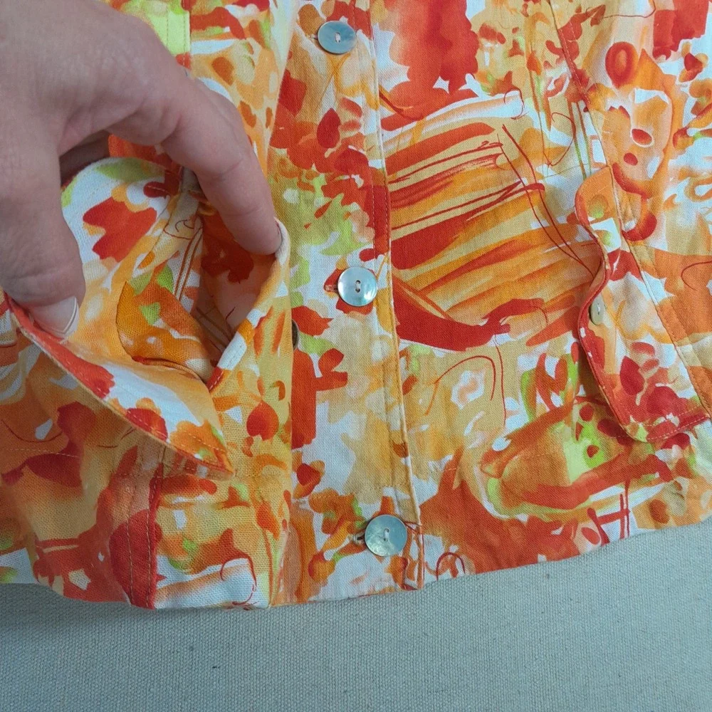Vintage Company Collection Linen Blend Jacket Womens 14 Orange Abstract Floral